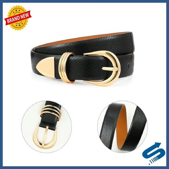 Adjustable Leather Belt with Gold Buckle for Jeans Dresses Pants main image 4